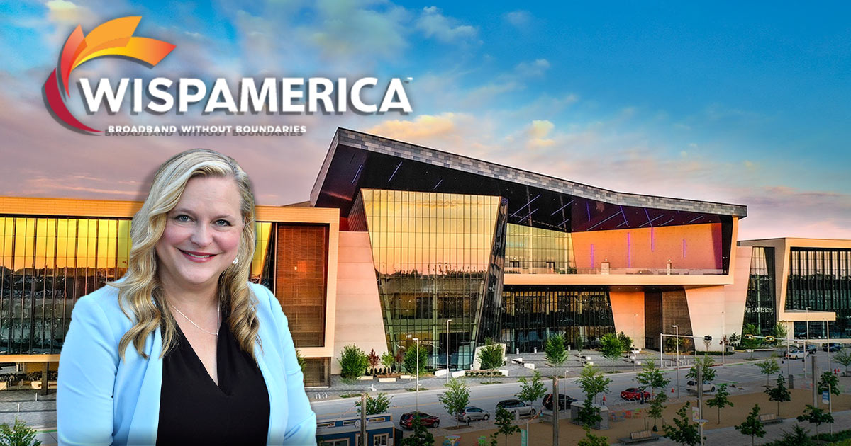 Aristotle High Speed Internet's Elizabeth Bowles (Chairman/CEO) in front of WISPAmerica Conference in Oklahoma City, Oklahoma