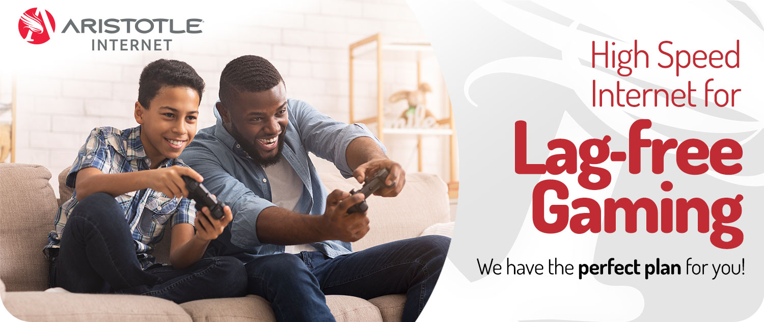 Father and son playing video games using Aristotle High Speed Internet