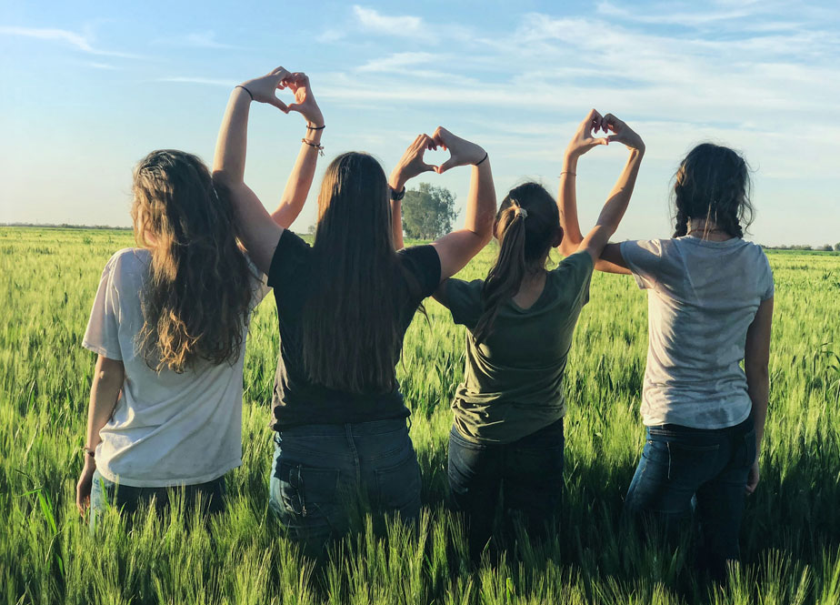 Group of friends in a field make heart hands for Aristotle High Speed Internet